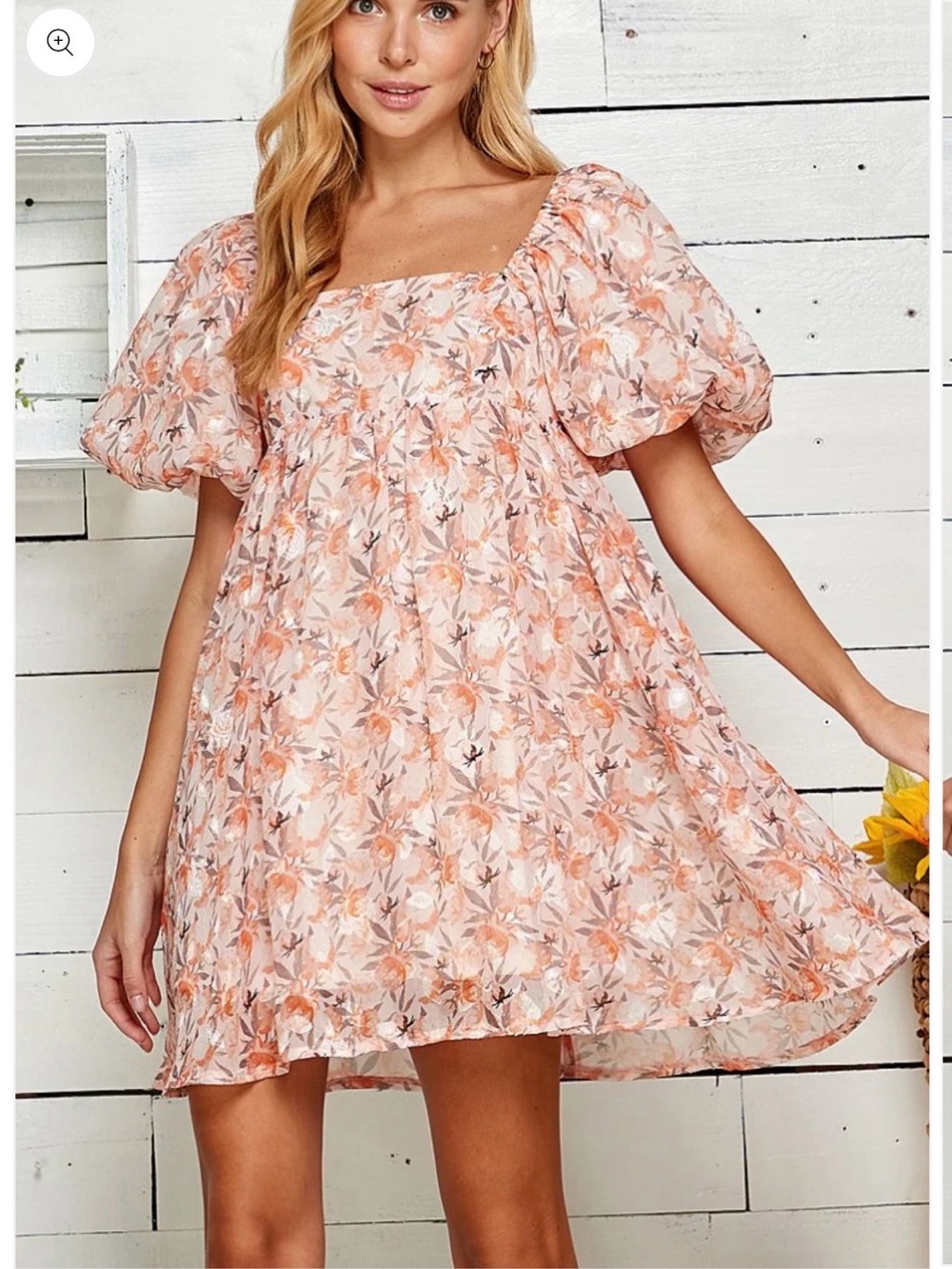 Floral Puff-Sleeve Mini Dress in Peach